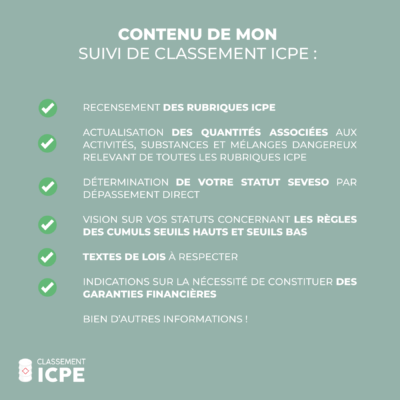 Contenu du service Suivi de classement ICPE